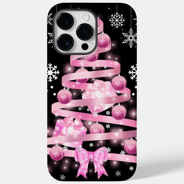 White Snowflake Light Pink Ribbon Christmas Tree   Case-Mate iPhone Case (Back)