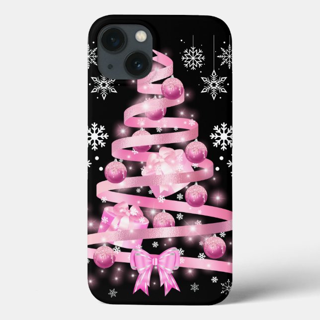 White Snowflake Light Pink Ribbon Christmas Tree   Case-Mate iPhone Case (Back)