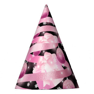 White Snowflake Light Pink Ribbon Christmas Tree   Party Hat