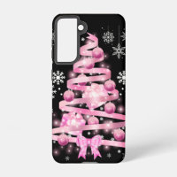 White Snowflake Light Pink Ribbon Christmas Tree  