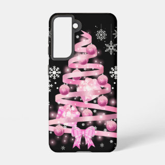 White Snowflake Light Pink Ribbon Christmas Tree Samsung Galaxy Case