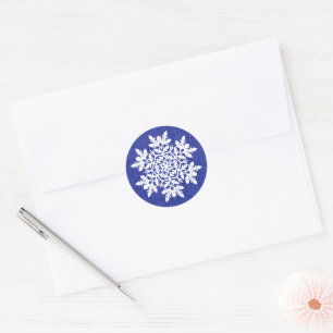 White Snowflake (Midnight) Classic Round Sticker