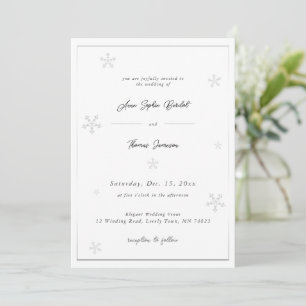 White Snowflake Modern Calligraphy Winter Wedding Invitation