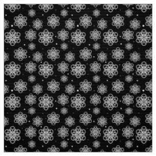 White  Snowflake on black with fish scales pattern Fabric
