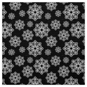 White snowflake on black with fish scales pattern fabric