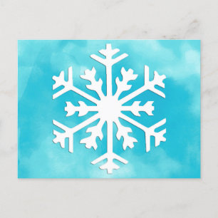 White snowflake on Blue Watercolor Background Postcard