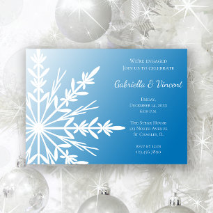 White Snowflake on Blue Winter Engagement Party Invitation
