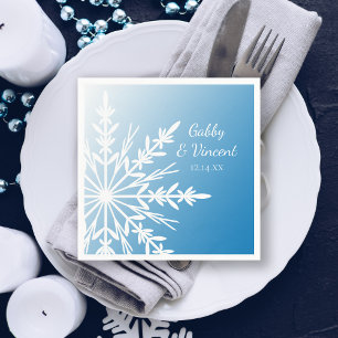White Snowflake on Blue Winter Wedding Napkin