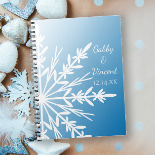 White Snowflake on Blue Winter Wedding Notebook