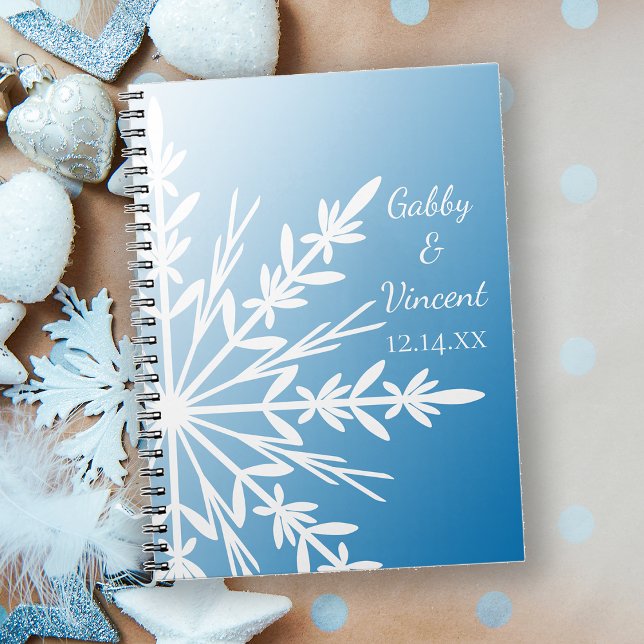 White Snowflake on Blue Winter Wedding Notebook (Creator Uploaded)