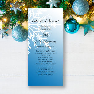 White Snowflake on Blue Winter Wedding Program