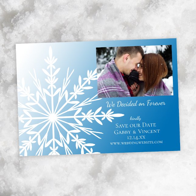 White Snowflake on Blue Winter Wedding Save The Date (Creator Uploaded)