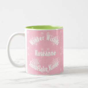 White Snowflake on Dusty Rose Two-Tone Coffee Mug