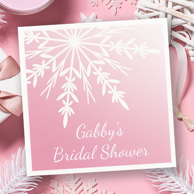 White Snowflake on Pink Winter Bridal Shower Napkin (Creator Uploaded)