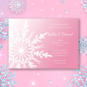 White Snowflake on Pink Winter Engagement Party Invitation