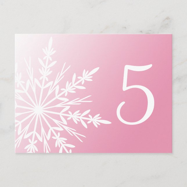 White Snowflake on Pink Winter Table Number Postcard (Front)