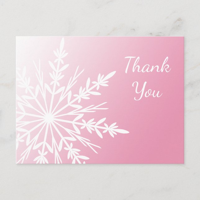 White Snowflake on Pink Winter Thank You Postcard (Front)