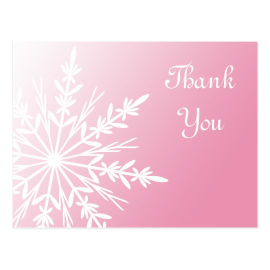White Snowflake on Pink Winter Thank You Postcard