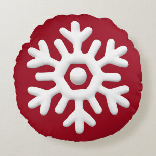 White snowflake on red background round pillow