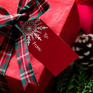 White Snowflake on Red Christmas Holiday Gift Tags