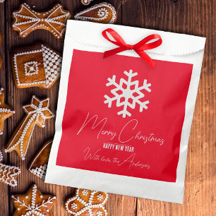 White Snowflake on Red Holiday Christmas New Year Favour Bag