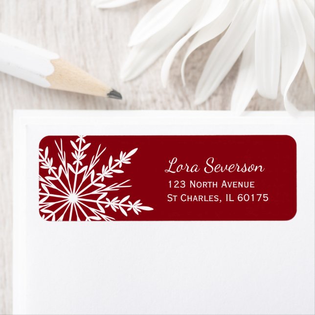 White Snowflake on Red Holiday Return Address (Insitu)