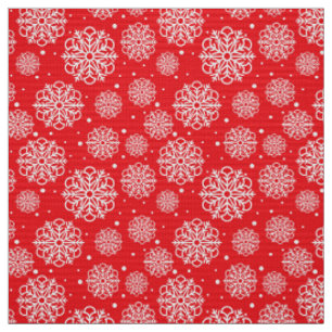 White snowflake on red with fish scales pattern fabric