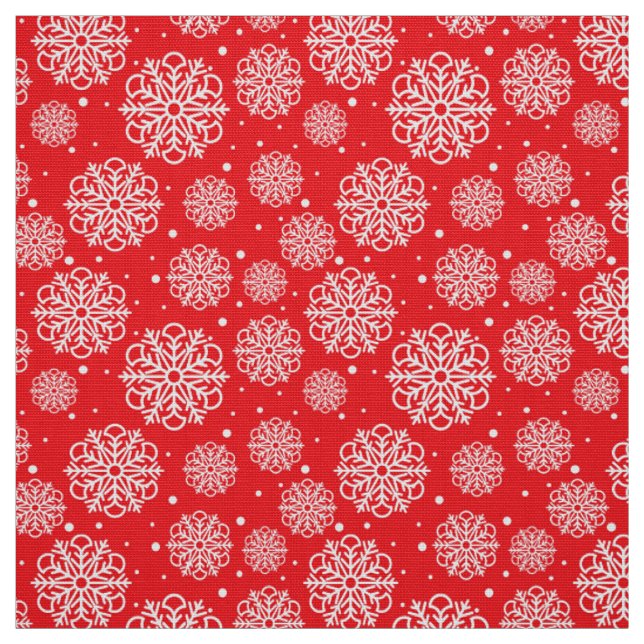 White snowflake on red with fish scales pattern fabric (Swatch)