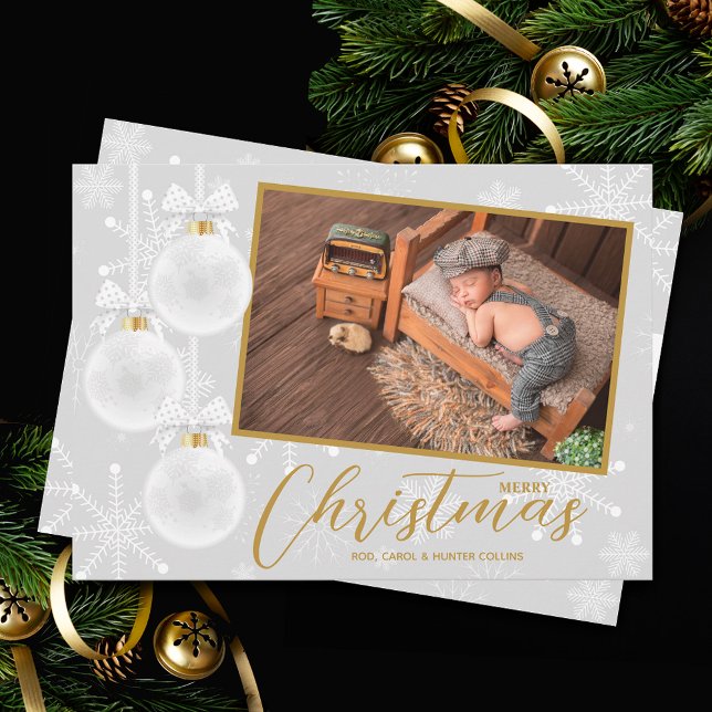 White Snowflake Ornaments Christmas Photo Holiday Card (Creator Uploaded)