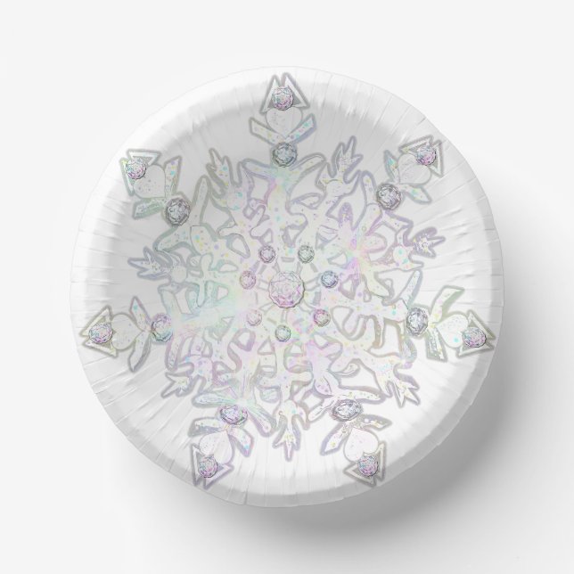 White snowflake paper plate (Front)
