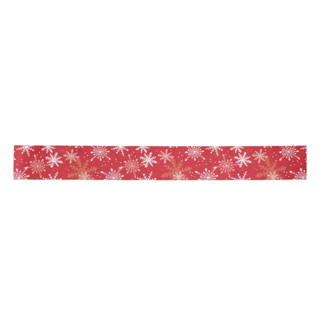 White Snowflake Pattern on Red Satin Ribbon (Front)