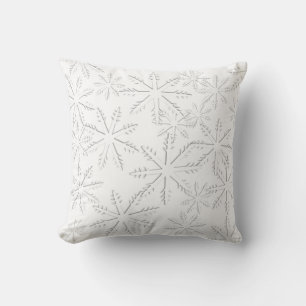White Snowflake  Print Throw Pillow
