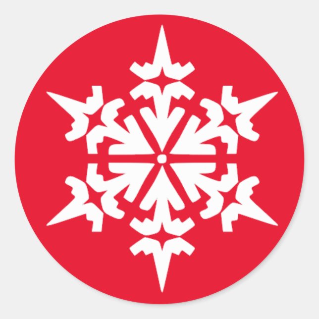 White Snowflake - Red Background Classic Round Sticker (Front)
