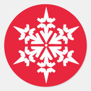 White Snowflake - Red Background Classic Round Sticker
