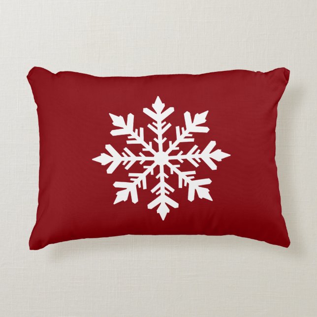 White Snowflake Silhouette On Red Christmas Accent Pillow (Front)
