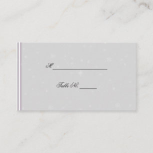 White Snowflake Silver Eggplant Wedding Place Card