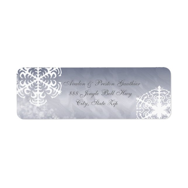 White Snowflake Silver Holiday Address Labels (Front)