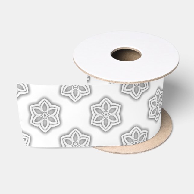 White Snowflake Star Pattern Wrapping Satin Ribbon (Spool)