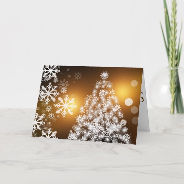 White Snowflake Tree Gold Classic Christmas Holiday Card (Front)
