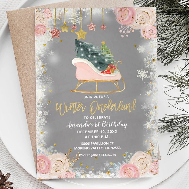 White snowflake Winter Onederland Birthday Invitation (Creator Uploaded)