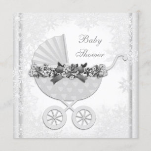 White Snowflake Winter Wonderland Baby Shower Invitation