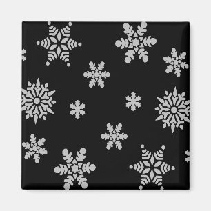 White Snowflake with Black Background Fridge Magnet