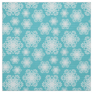 White Snowflake with paw print pattern Fabric