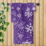 White Snowflakes Amethyst Purple Bath Towel Set<br><div class="desc">White snowflakes and snow in a backdrop of amethyst purple.</div>