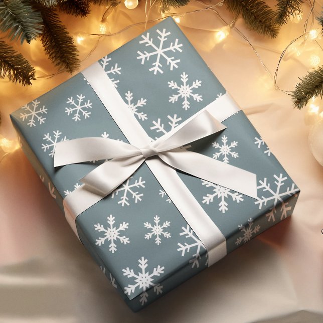 White Snowflakes Blue On Background Christmas Wrapping Paper (Creator Uploaded)