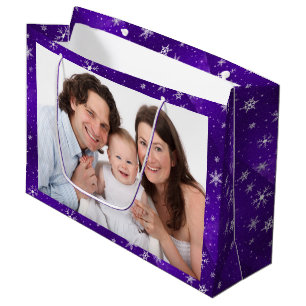 White Snowflakes Blue-Purple Backgd Large Gift Bag