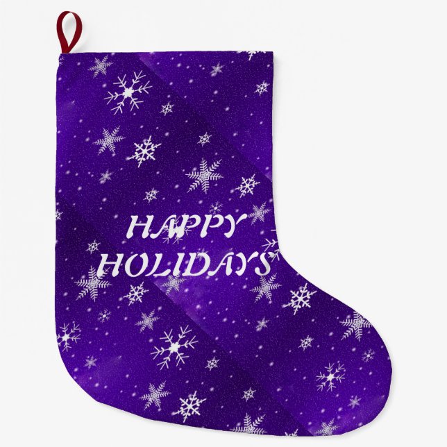 White Snowflakes Blue-Purple Christmas Stocking (Front)