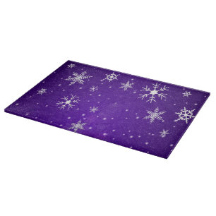 White Snowflakes Blue-Purple Glass Cutting Board