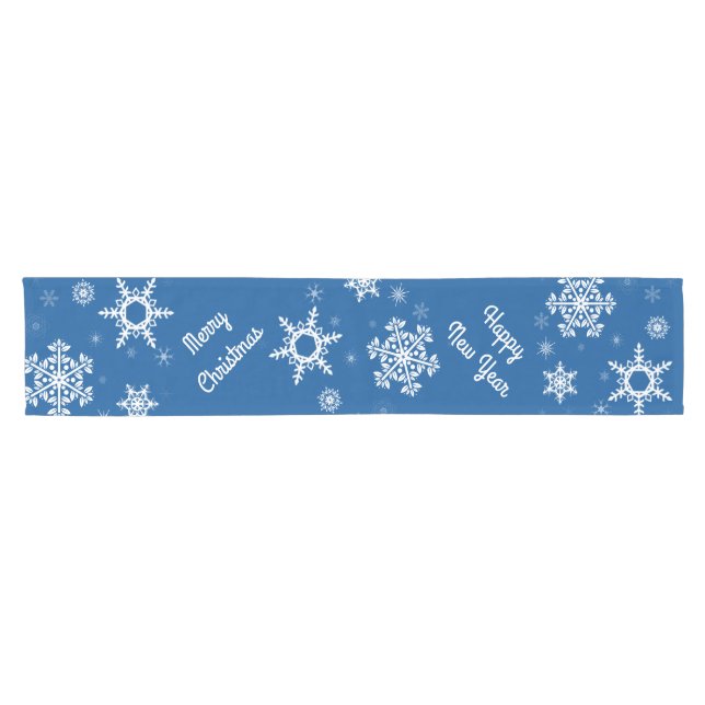 White Snowflakes Blue Table Runner (Horizontal)