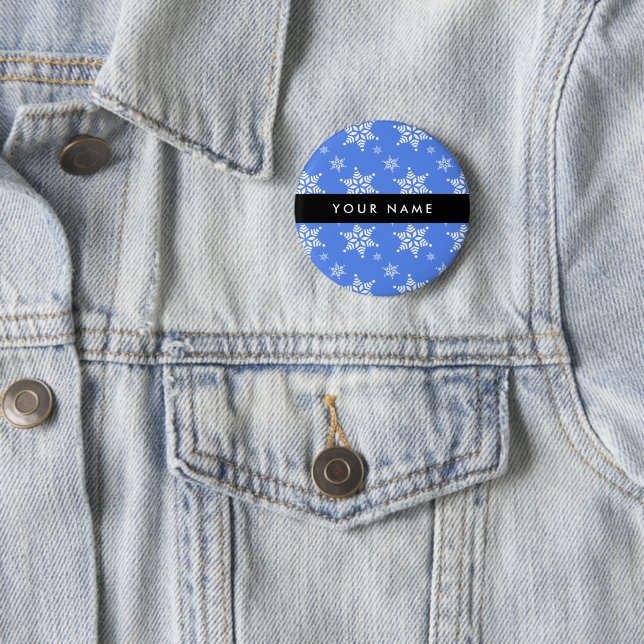 White Snowflakes, Blue, Your name, Personalize 2 Inch Round Button (In Situ)
